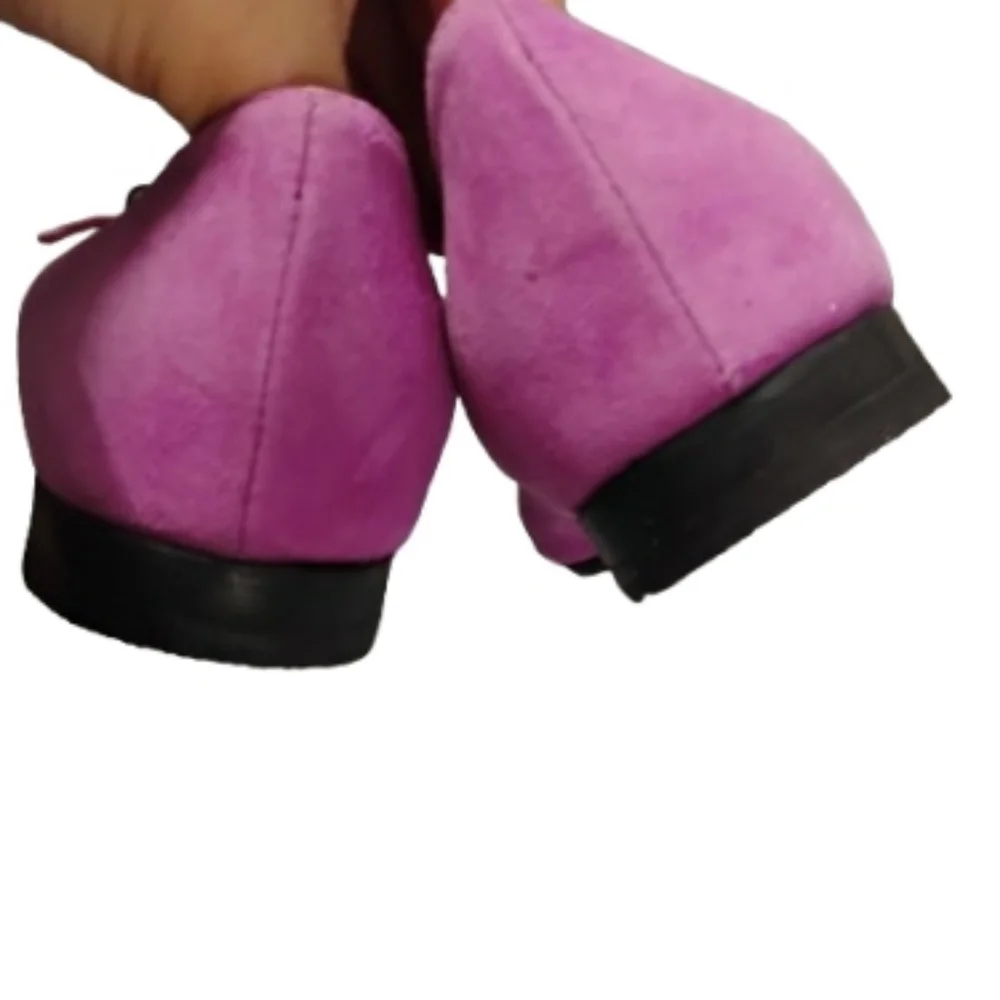 Vintage 2000s Nicole Brundage For Fuela Pink Suede Buckled Ballet Flats 36.5